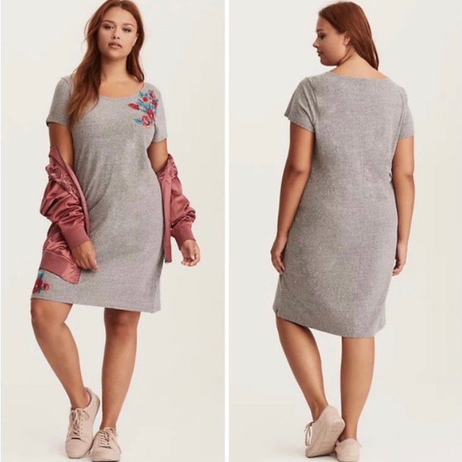 Torrid Grey Knit Embroidered T-Shirt Dress